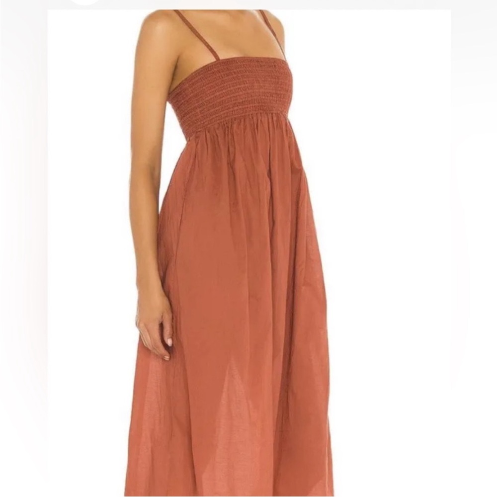 acacia swimwear Rust-Brown Smocked Midi Dress